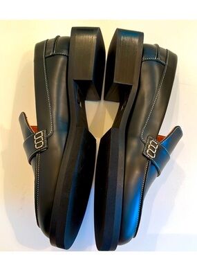 Ganni Black Leather Loafers with White Contrast Stitching Like New